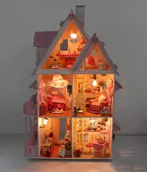 Лидер продаж Солнечный Алиса розовый DIY деревянный Miniatura Кукольный дом мебель ручной работы миниатюрный кукольный игрушечные лошадки