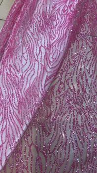 

Newest Sophia-12.2719 african tulle mesh fabric sparkly glued glitter sequins lace fabric for party dress