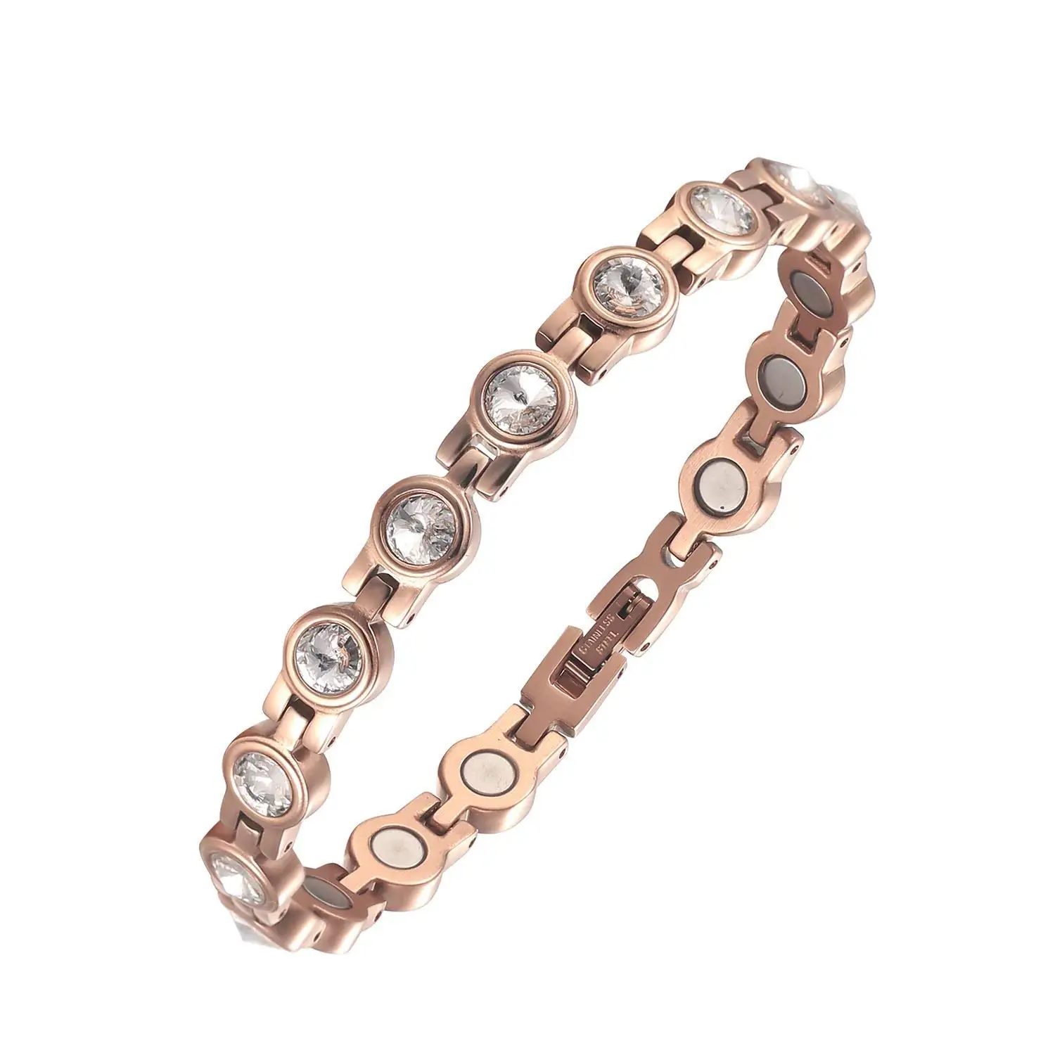 

Moocare Ladies Elegant Rose Gold Magnetic Therapy Bracelet with White Crystal, Health Bracelet for Women Arthritis Pain Relief