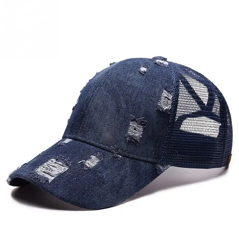 

Outdoor Mesh sunshade Denim Baseball Cap Tennis cap Women Messy Bun Baseball Hat Snapback