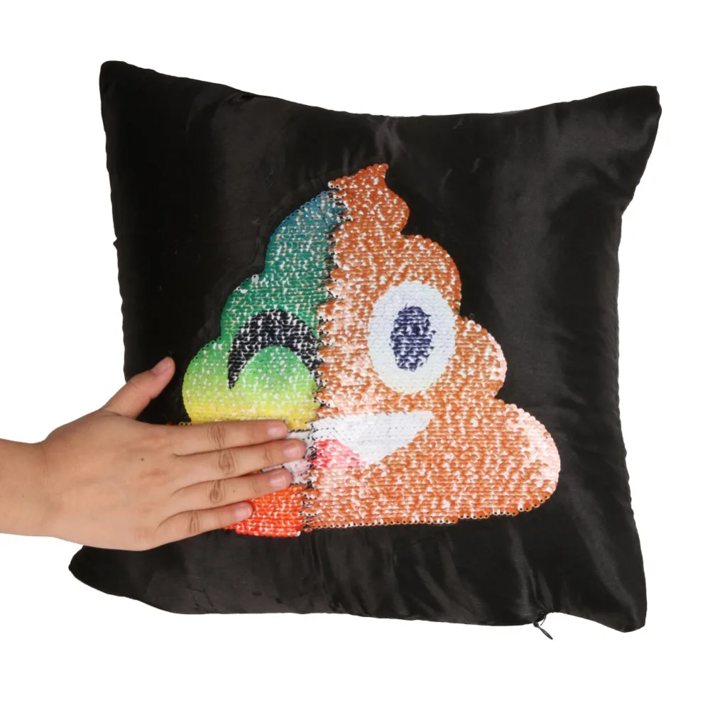 Changing Face Poop Emoji Pillow cases Reversible Sequin Cute Emoji