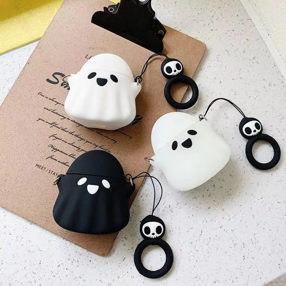 

For Airpods Case 3D Ghost Funny Soft Silicone Cover Keychain Design Shell For Apple Airpods 1 2 Accessories