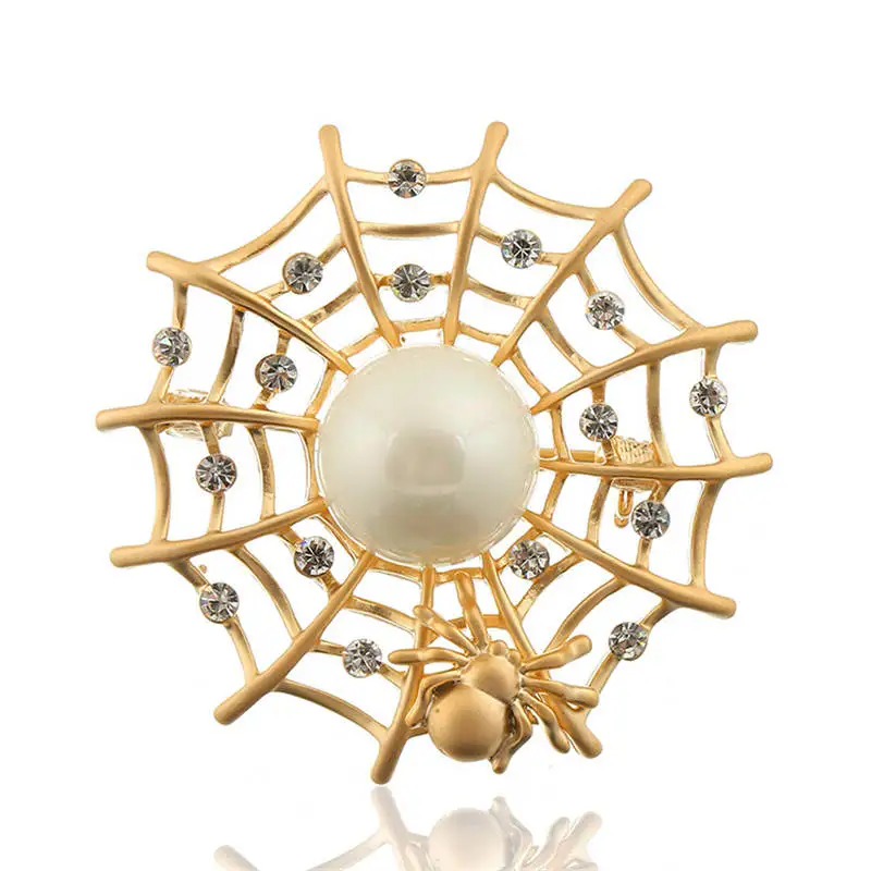 

DoreenBeads Cobweb Shape Badge Imitation Pearl Bead Spider Web Safety Pin Brooch Cardigan Sweater Deco Halloween 4.2*4.2cm 1PC