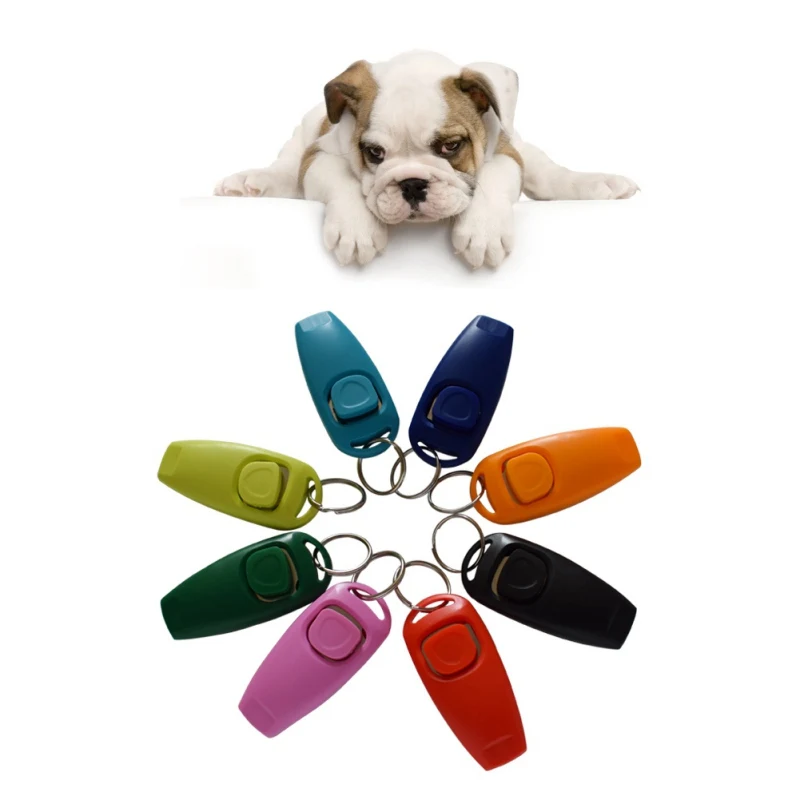 Модные легкие и удобные 2-в-1 обучение собаку кликеры+ свисток ПЭТ принадлежности для дрессировки собак 8 цветов