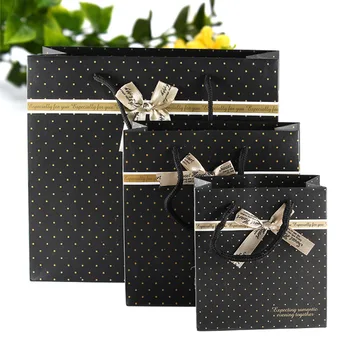 

Black Wedding Party Bow Gift Bag Shopping Paper Bags With Handles Packaging Box Packing Gift Children Party Decoration