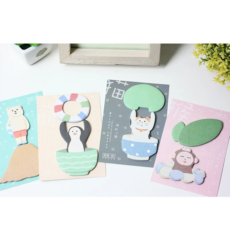 

4 pcs/Lot Lovely animal sticky post Cat bear penguin memo pads sticker for diary planner scrapbook Office School supplies F550