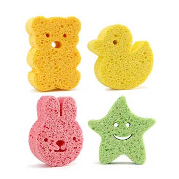 

4PC Cute Infant Cartoon Take Shower Baby Bath Sponge Brushes Faucet Wash Bath Brushes Tool Kids Rubbing Body Sponge Accessories