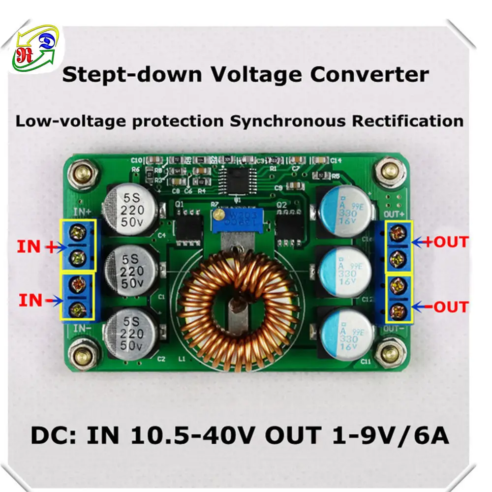 RD DC-DC понижающий высокоэффективный синхронный 12 v/9 v 6A регулируемое питание Мощность понижающий преобразователь регулятор напряжения - Цвет: 9V 6A