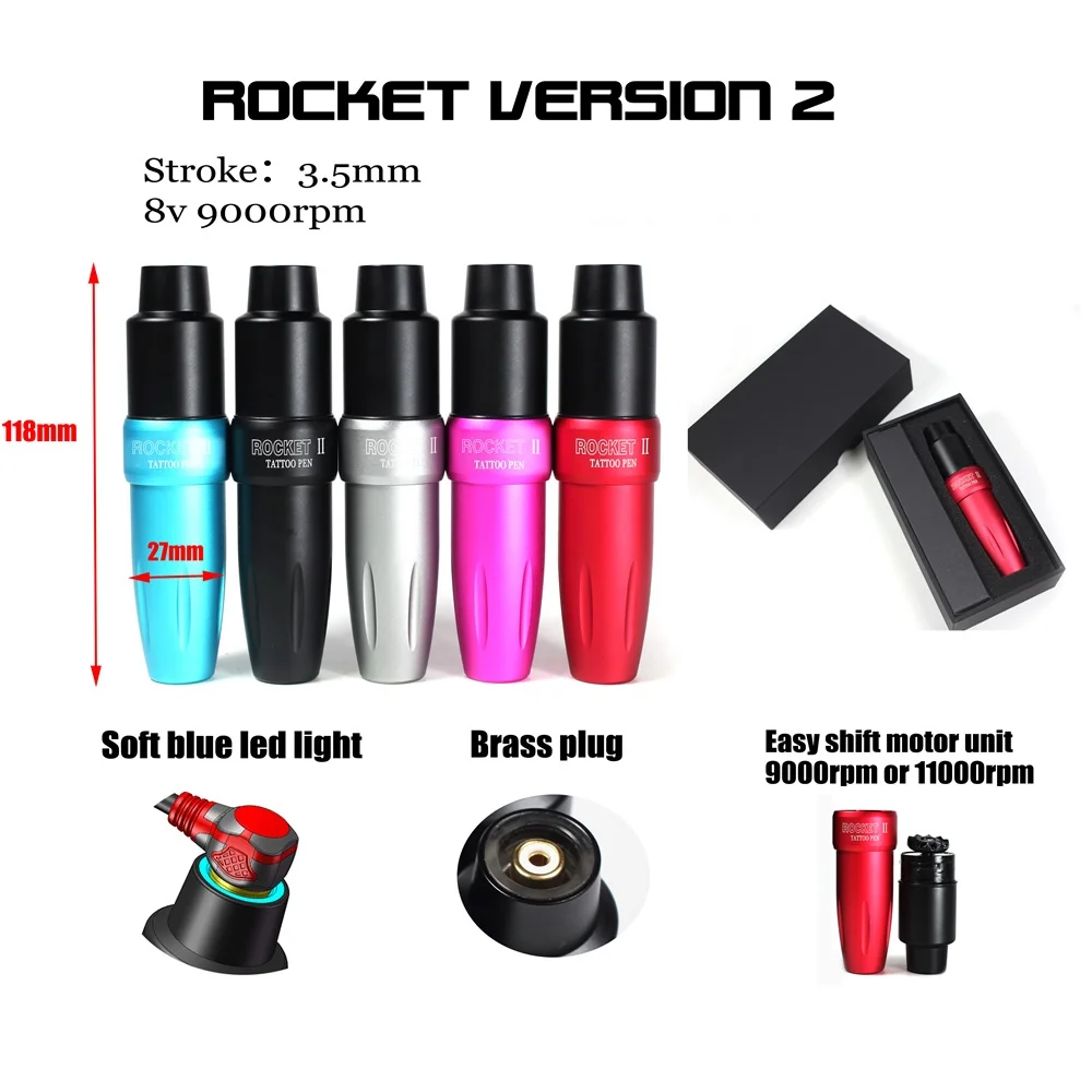 Newest! Tattoo Pen Rotary Cartridge LED Light Space Aluminum Permanent Makeup Eyebrow machine Rocket II | Красота и здоровье