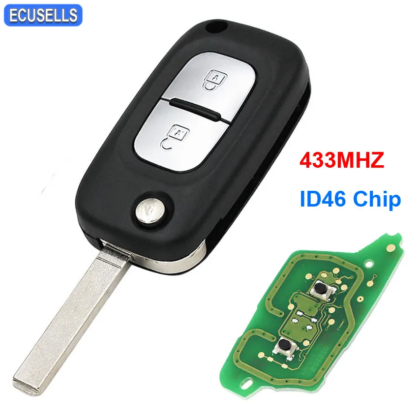 

2 Button Folding Flip Remote Smart Car Key 433MHZ ID46 PCF7961 Chip Uncut Blade For Renault Clio 3 Twingo Master Kangoo Modus