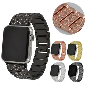 

Watchband for Apple Watch Bands 38/42mm Luxury Stainless Steel Rhinestone Bracelet For iwatch Strap Adjuatable with Connectors