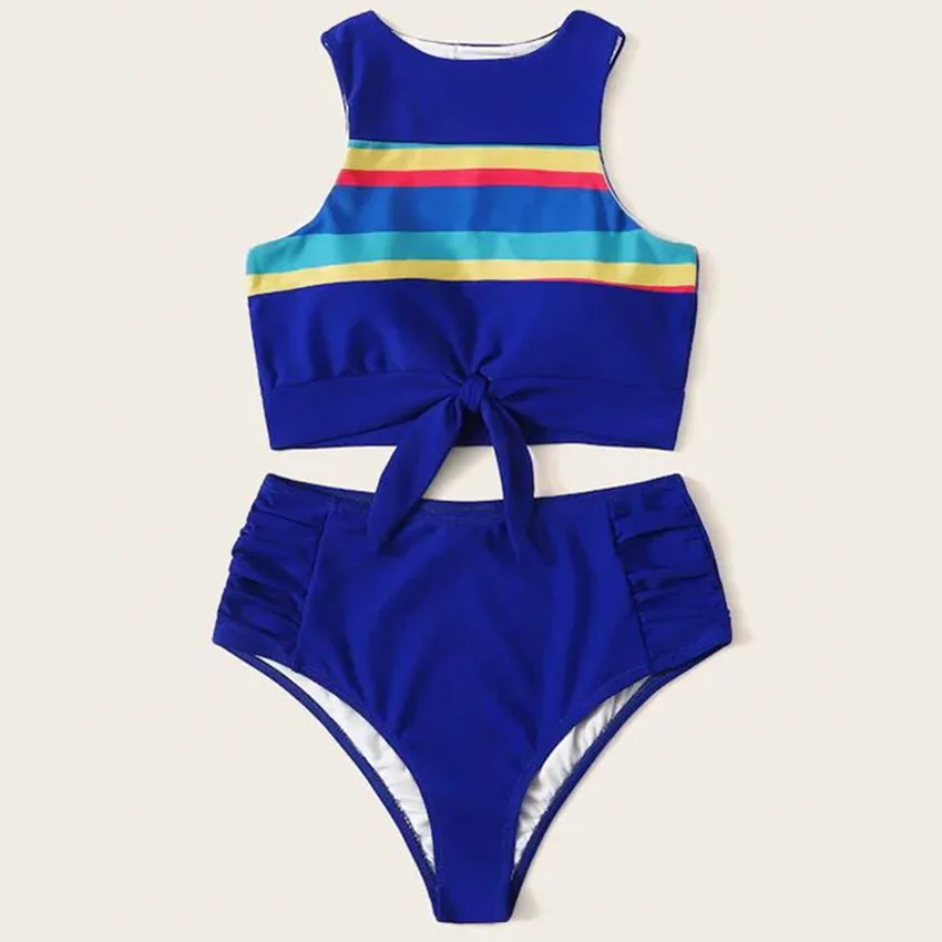 knot hem top with ruched panty 2 piece swimsuit