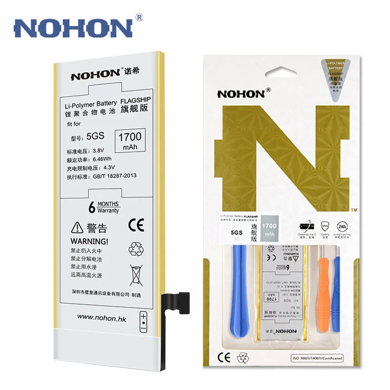Оригинальная запасная батарея NOHON для iPhone 5S 5C 5GS Batarya 1700 мАч литий ионная Розничная