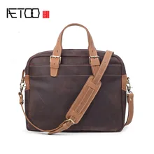 AETOO Для Мужчин's кожаная цветная сумка crazy horse кожа большой емкости Компьютерная сумка на плечо округлая портфель