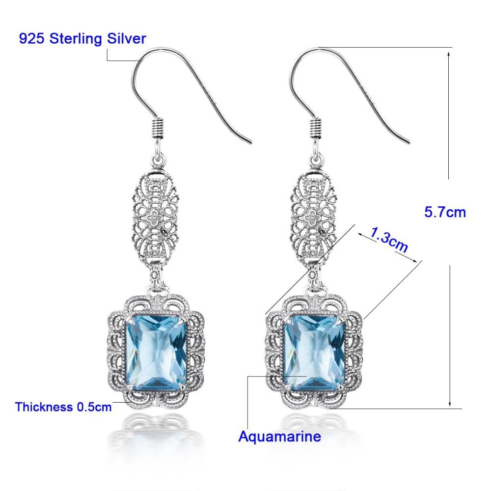 Серьги Szjinao в этническом стиле из серебра 925 пробы с аквамарином|earrings bridal|earrings