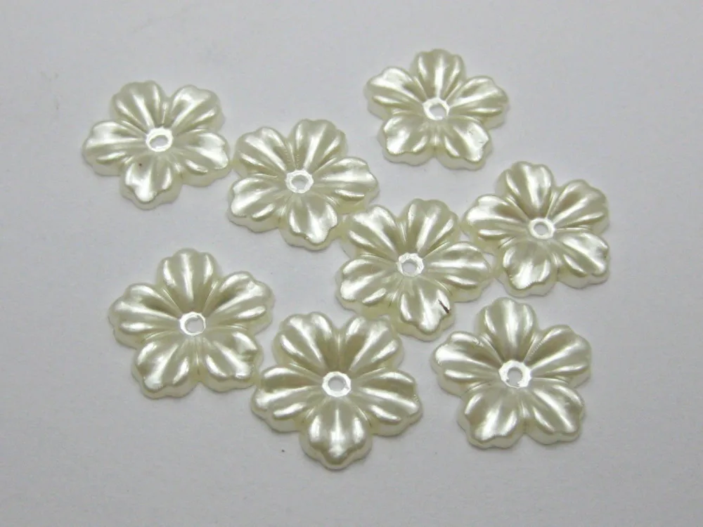 200 Ivory Acrylic Pearl flower Beads 12mm Flat Back Scrapbook Craft