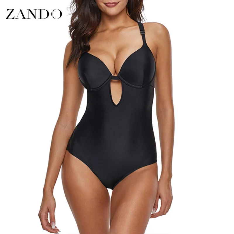 

Zando Sexy Sling One piece Swimwear Cross Solid One-piece Swimsuit Women Deep V neck Backless Sexy Monokini 2019 X-back Bathing