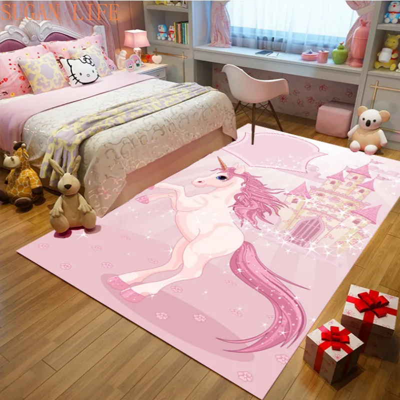 

The princess pink carpet flannel antiskid crawl cartoon kids rugs and carpet unicorn decoration bedroom area rug Cute tapete