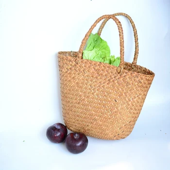 

AUAU-Casual Straw Bag Natural Wicker Tote Bags Women Braided Handbag For Garden Handmade Mini Woven Rattan Bags