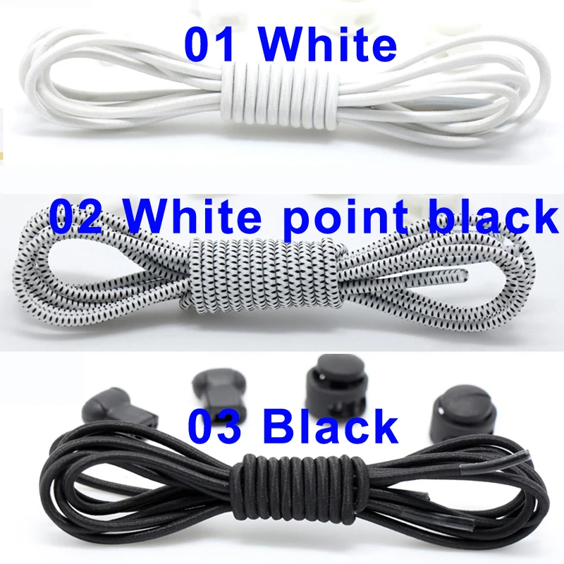 New 1 Pair Round Fashion Elastic Rubber Adjustable Shoelaces Fashion Lazy Shoelace Strings Colored Shoe Laces Men Women Children