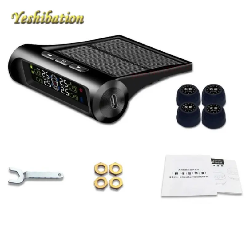 Yeshibation Автомобильная TPMS система мониторинга давления в шинах Солнечная зарядка
