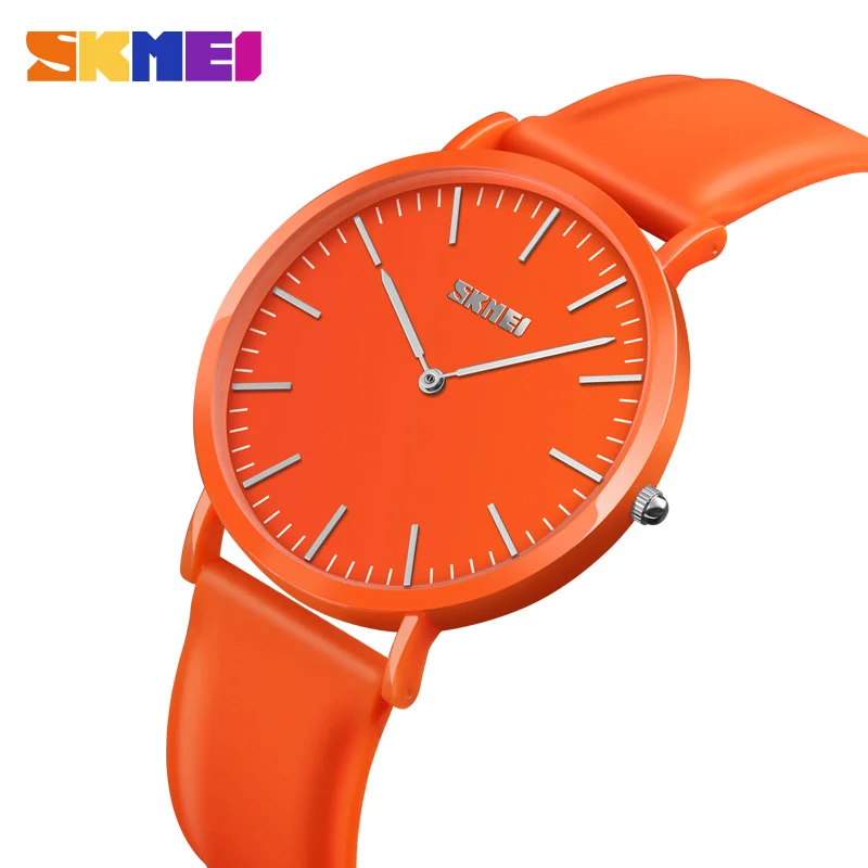 SKMEI пары Женские часы кварцевые мужские часы модные мужские наручные часы водонепроницаемые женские часы модные erkek kol saati - Цвет: Orange Small