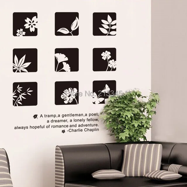 fundecor black white chinese style floral wall stickers home decor