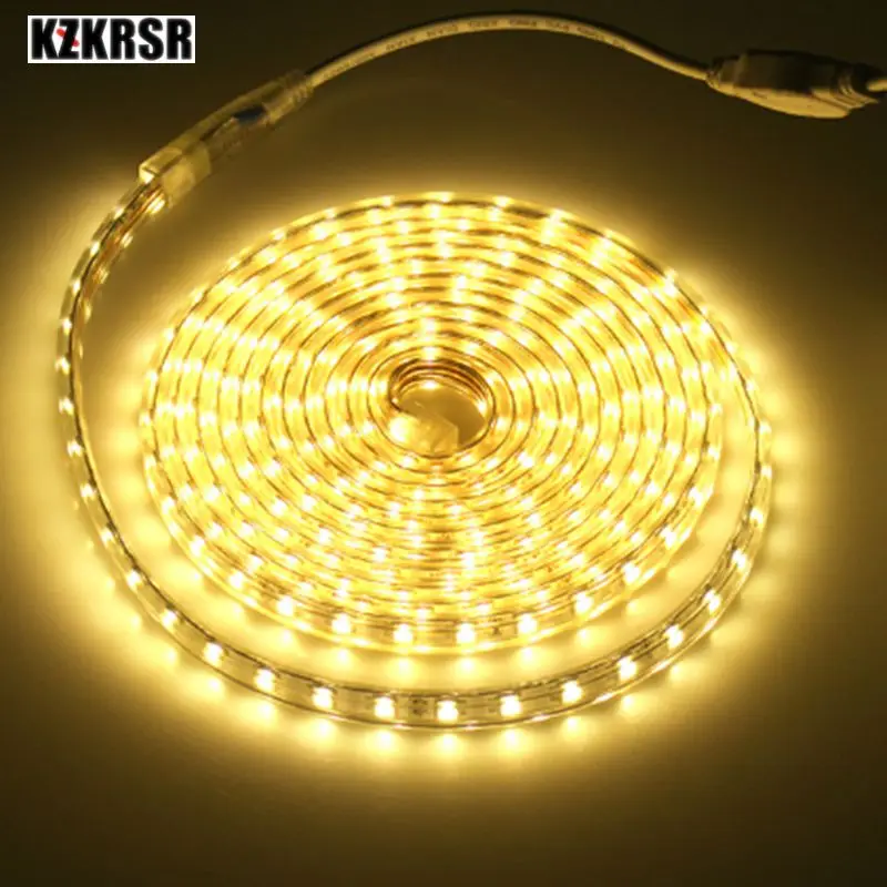 #Best KZKRSR SMD 5050 AC220V LED Strip Flexible Light 60leds m ip67 Waterproof Tape Light With Power Plug 1 to 25M wiith EU plug