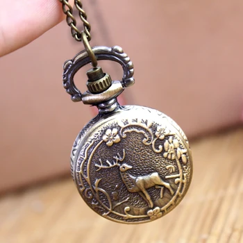 

2018 new brand watch women girls kids quartz Flip pocket watch necklace jewelry pendant deer rose vintage clock reloj mujer