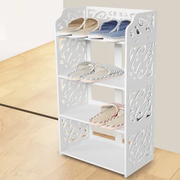 

4 Tiers Shoe Cabinet Rack Box Drawers Storage Rack Wood Plastic Plate 4 Shelf Shoe Organiser Shelf White
