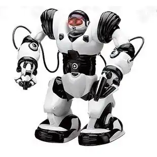 black and white robot toy