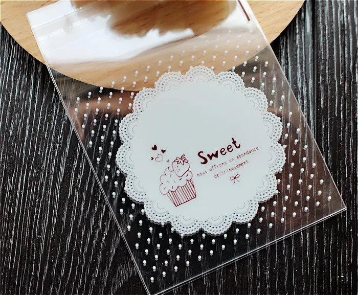 100pcs/lot New product "sweet"plastic cookie packaging 8x8cm cupcake