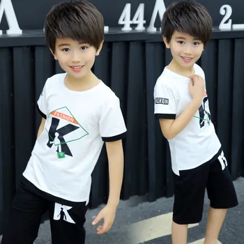

Children's Wear Boys 2018 Summer New Leisure Air Permeable Pprinted Collar, Big Boy, Short Sleeves, Shorts, Two Pieces.