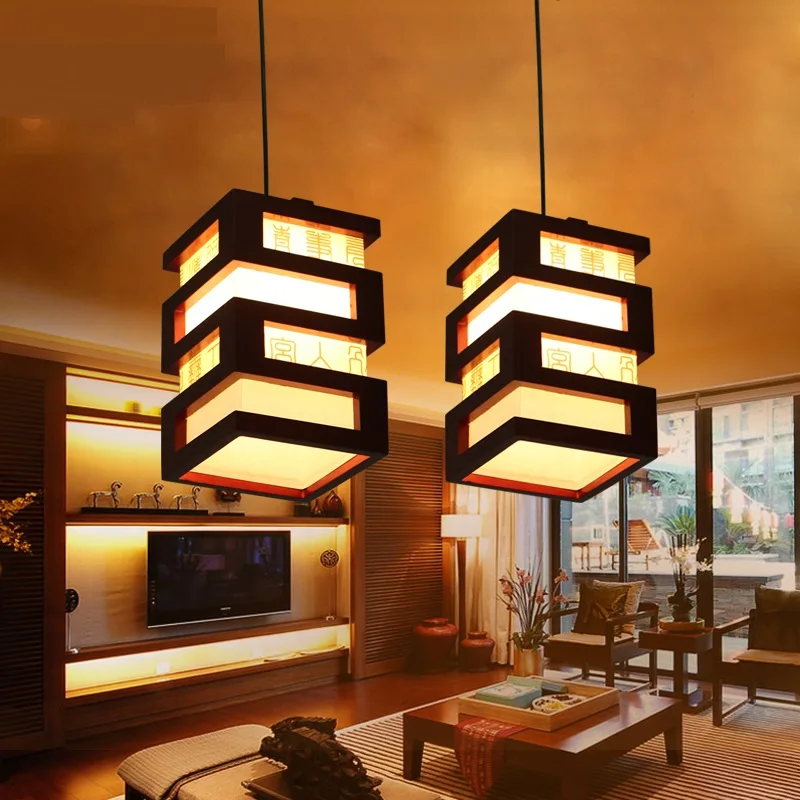 

Chinese style Wooden wood Pendant Lights hotel study restaurant dining creative Hallway wood pendant lamp single head ZA ZS47