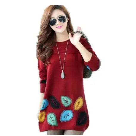 Осень зима женский свитер корейский размера плюс 5XL модный теплый Повседневный свитер женский свободный вязаный стрейчевый свитер - Цвет: Red wine