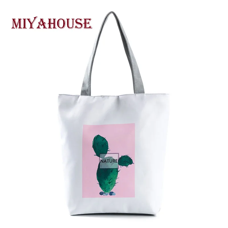 

Miyahouse Fresh Style Women Canvas Casual Tote Bag Cactus Printing Beach Bag Female Portable Single Shoulder Shopping Bags