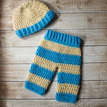 Шапочка для маленьких мальчиков, с одинаковыми синими полосатыми штанами комплекты для малышей Одежда для фотосъемки новорожденных из хлопка