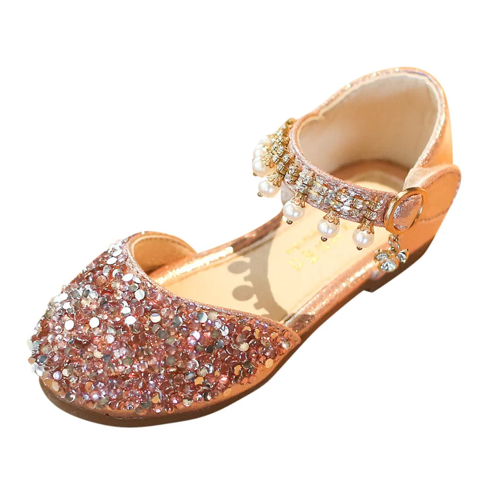 Детская обувь для маленьких девочек с жемчугом и стразами; Вечерние обувь для принцессы сандалии - Цвет: Розовый