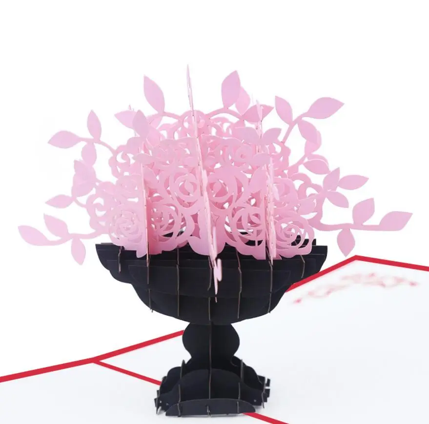  10pcs Handmade Kirigami Origami Rose Flower Vase 3D Pop UP Greeting Cards Invitation card For Weddi - 32977909745