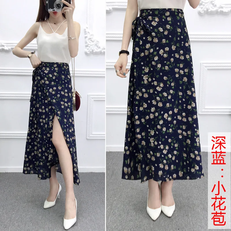 Style D Прямая Женская длинная юбка летняя новая шифоновая цельная длинная юбка с цветочным принтом Пляжная Тюлевая юбка женская s - Цвет: Style D