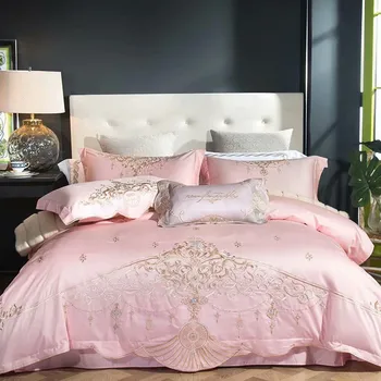 

1000TC Egyptian Cotton Royal Luxury Bedding set blue King Queen Size Embroidery Bed set Duvet Cover Bedsheet set parrure de lit