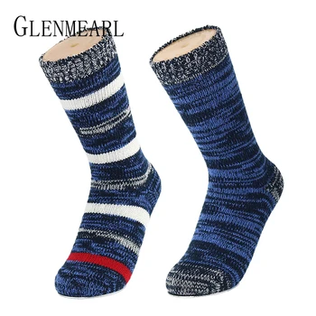 

Merino Wool Women Socks Hosiery Striped Winter Warm Coolmax Compression Thick Knitting Brand Casual Ladies Boot Socks Ankle 2PK