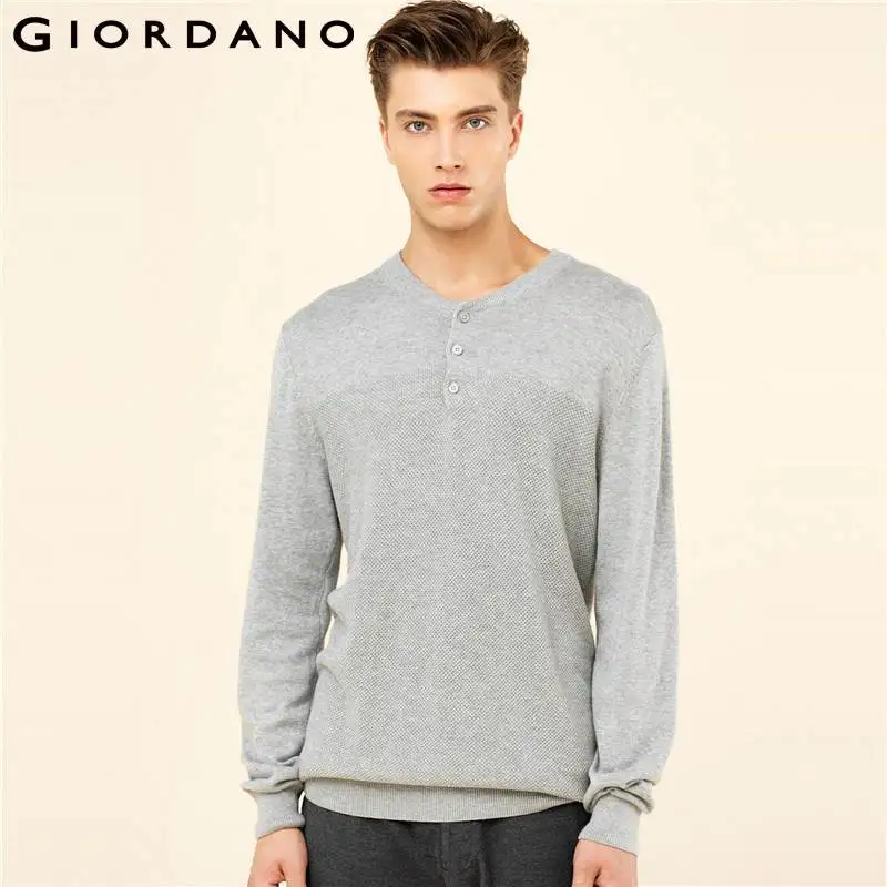 Giordano Men Sweater Jacquard Henley Sweater Jumper