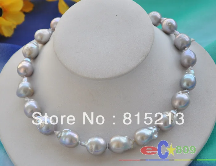 

FREE SHIPPING>@@> N761 HUGE 16" 21mm GRAY BAROQUE KESHI REBORN PEARL NECKLACE