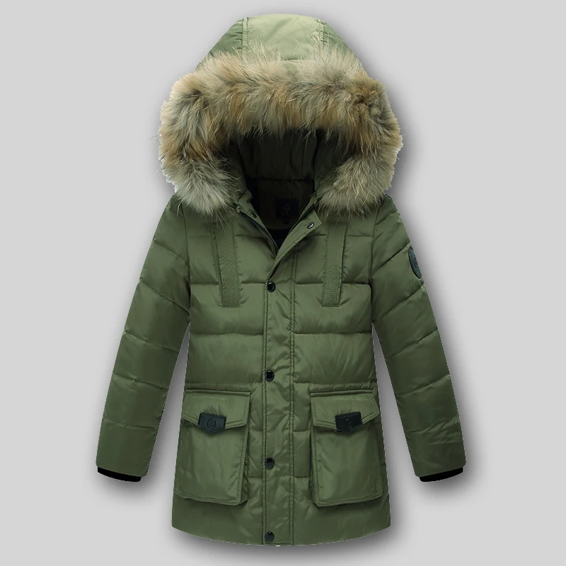 

2017 Children's down jacket fashion hooded longn thick winter jacket boy clothing black army green red orange Navy Khaki