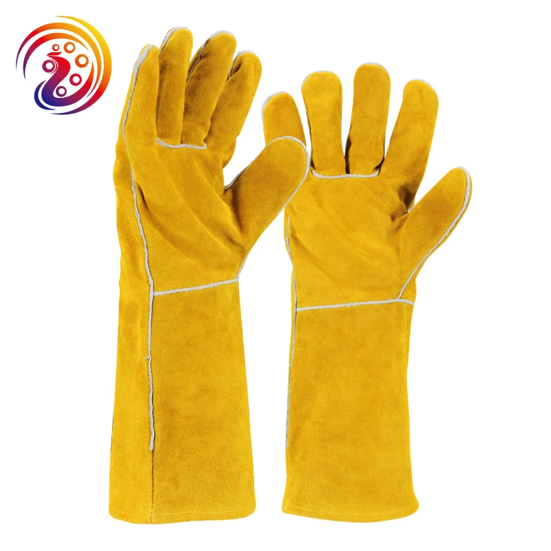 us 10 06 35 off fire proof gloves cow split long welders gloves roasting heat resistant factory gardening protective yellow work glove hy036 in heat proof gloves