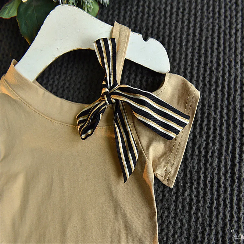 Toddler Kids Baby Girl Bowknot T shirt Tops Striped Loose Pants Clothes Set (7)