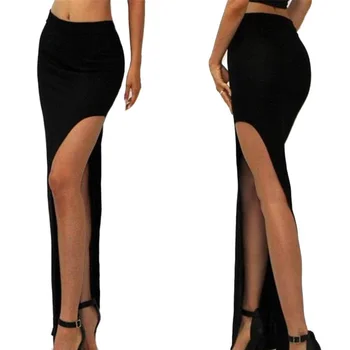 

VIIANLES Summer Hot Sale 2020 Novelty Sexy Women Skirt Lady Open Side Split Skirt High Waist Long Maxi Skirt Black Party Bottom