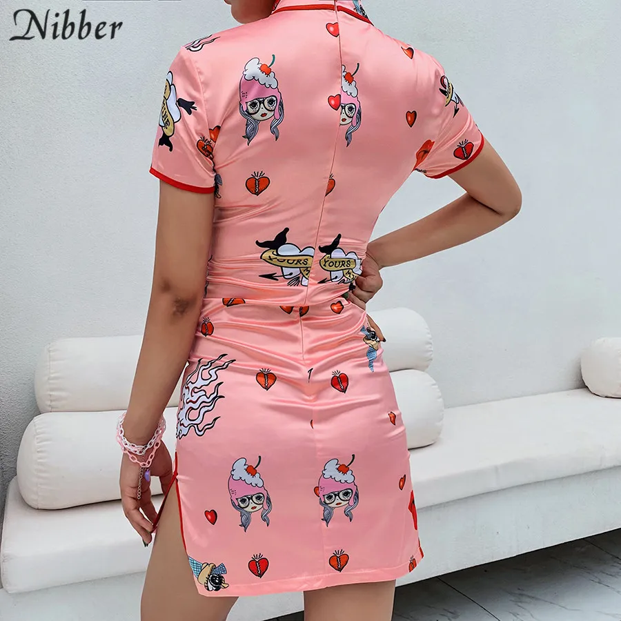 Nibber милое розовое платье Cheongsam, мини-платья для вечеринок women2019summer модные элегантные Клубные вечерние Ночное Платье женское эластичное приталенное платье