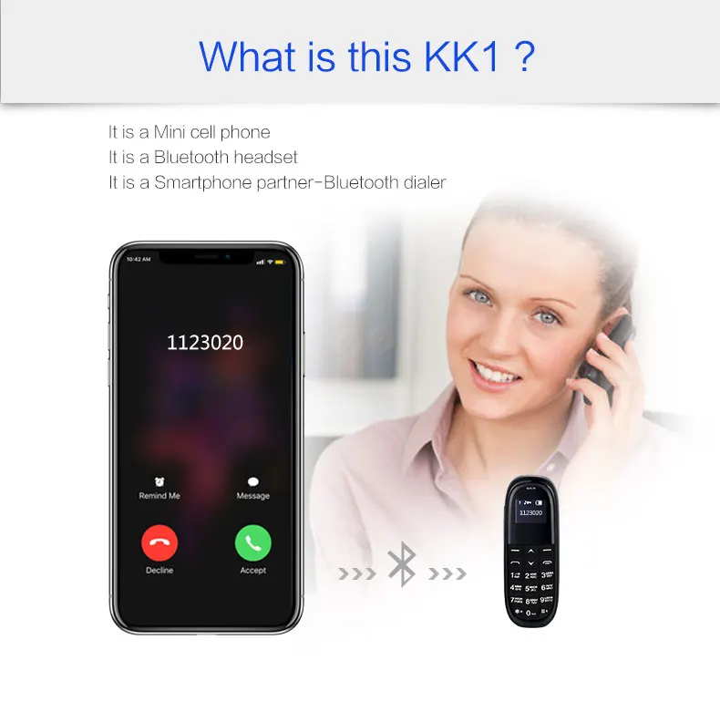 Оригинальный AEKU KK1 Bluetooth Dialer Mini Cute мобильный телефон 0 66 ''Magic Voice 330mAh 1 SIM карта